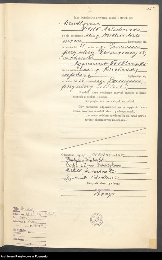Obraz 16 z jednostki "Księga miejscowa małżeństw tom I [Rejestr główny małżeństw]"