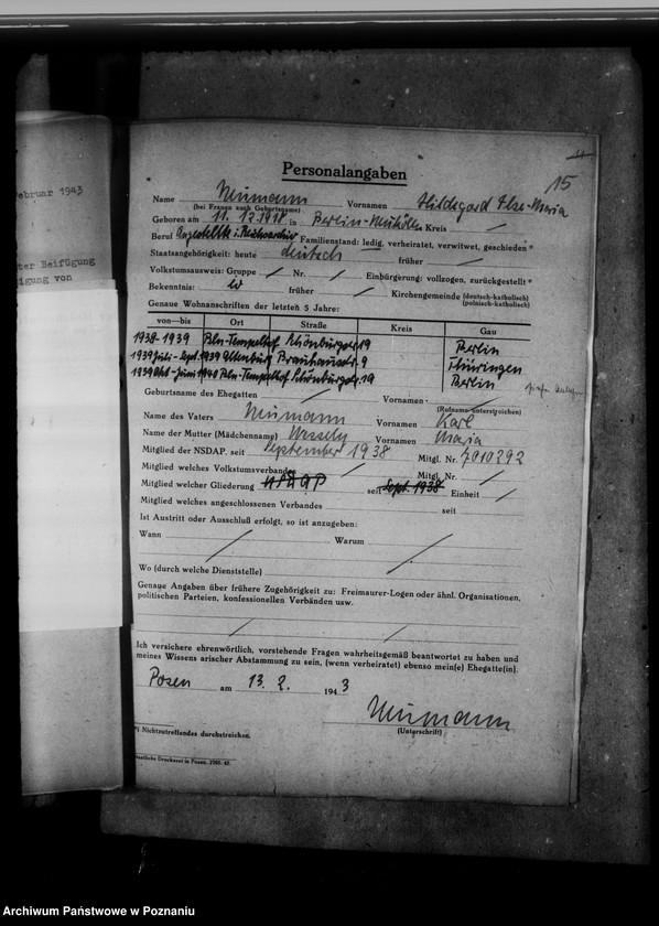 Obraz 19 z jednostki "Personalakten der Angestellten im Reichsarchiv - Posen, Hildegard Neumann"