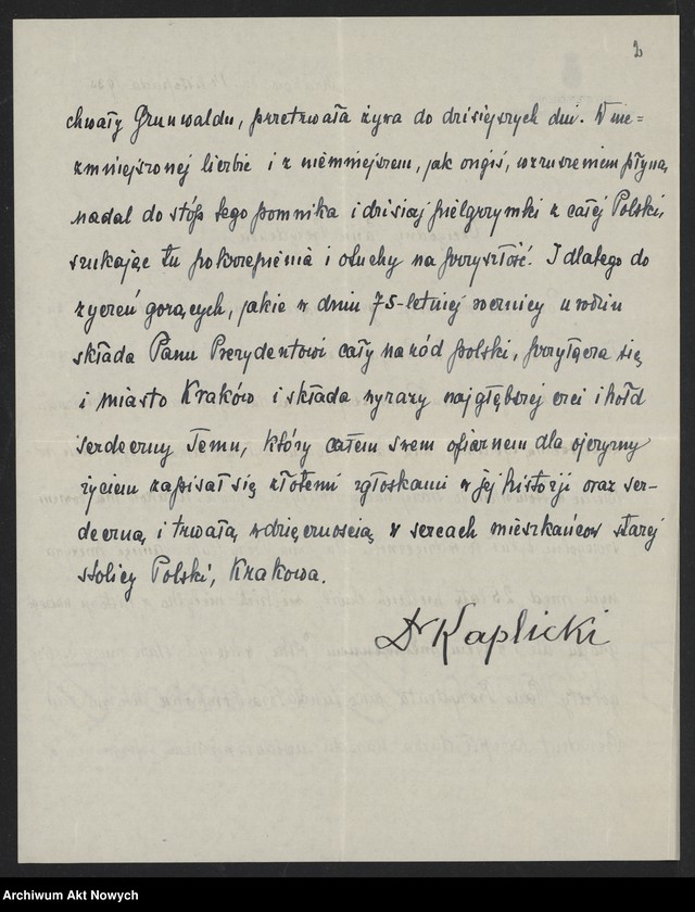 Obraz 4 z jednostki "Kaplicki Mieczysław (prezydent m.st. Krakowa); Załączniki: list majora Bronisława Romaniszyna do I. Paderewskiego; L.1"