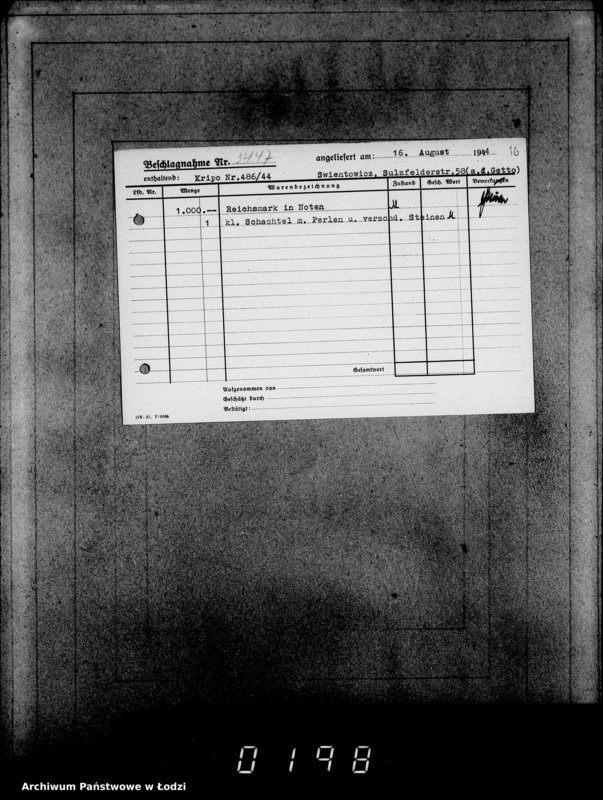 Obraz 20 z jednostki "Kripo 3201-33462 [Kartoteka skonfiskowanego majątku ruchomego u Żydów]"