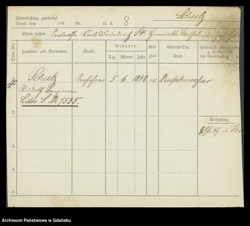 image.from.unit.number "Karty meldunkowe: Schulz Rudolf -Schuntermann"