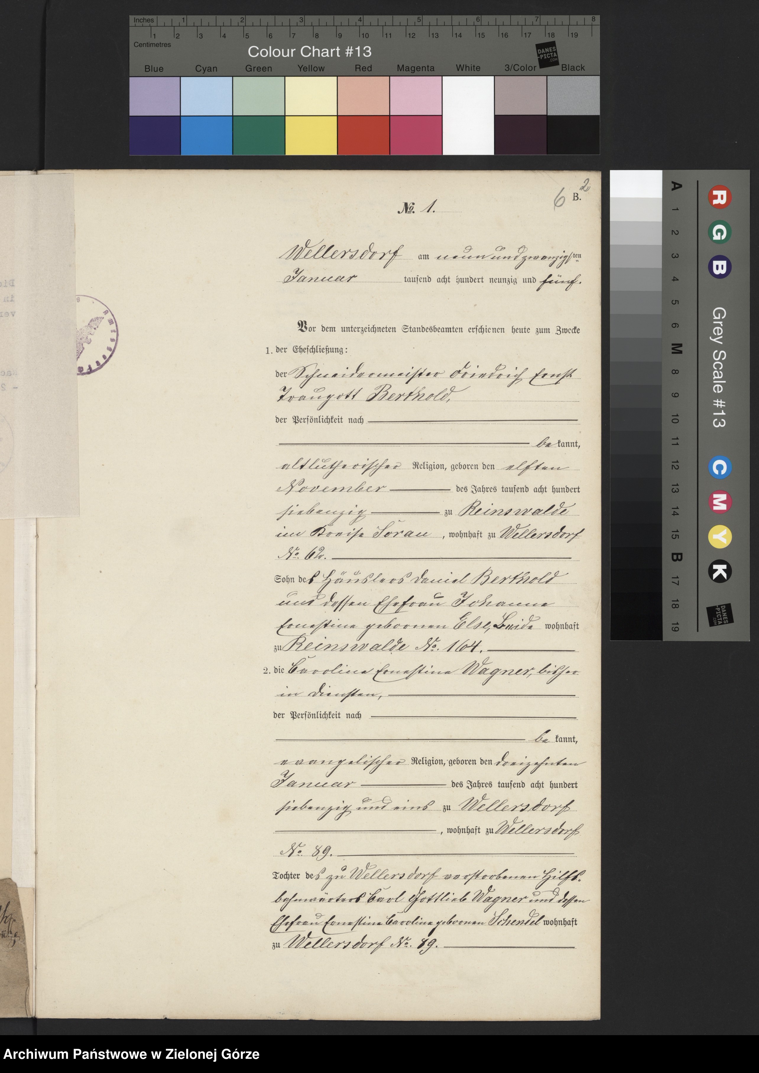 Skan z jednostki: Heiraths Neben Register Standes Amt Wellersdorf 1895