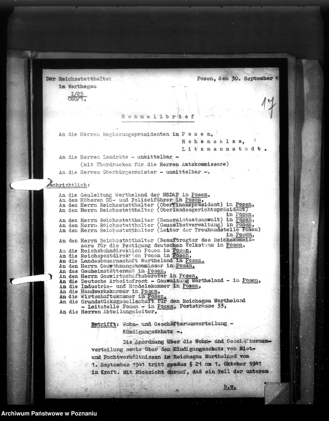 Obraz 20 z jednostki "Anordnung und Erlasse über Wohnung und Mietpolitik im Reichsgau Wartheland"