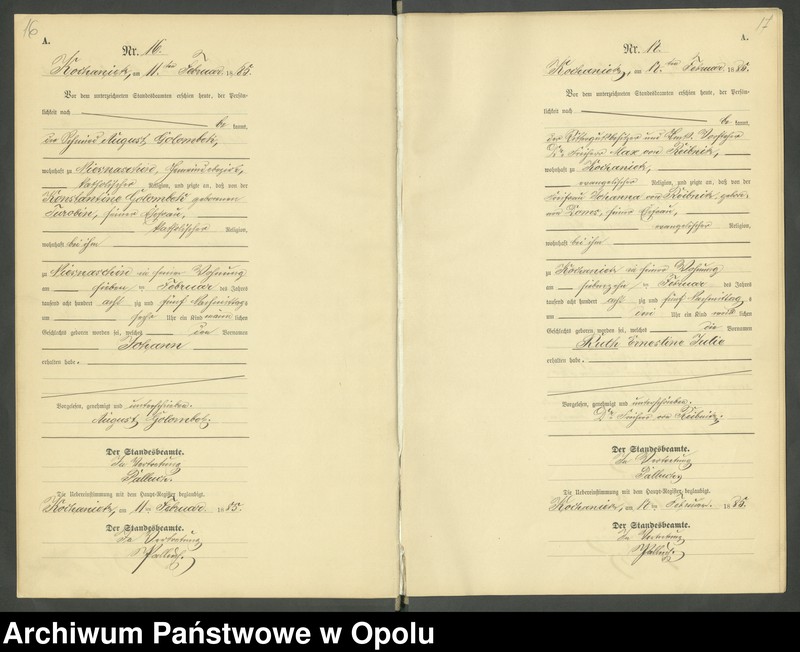 image.from.unit.number "Urząd Stanu Cywilnego Kochaniec Księga urodzeń rok 1885"