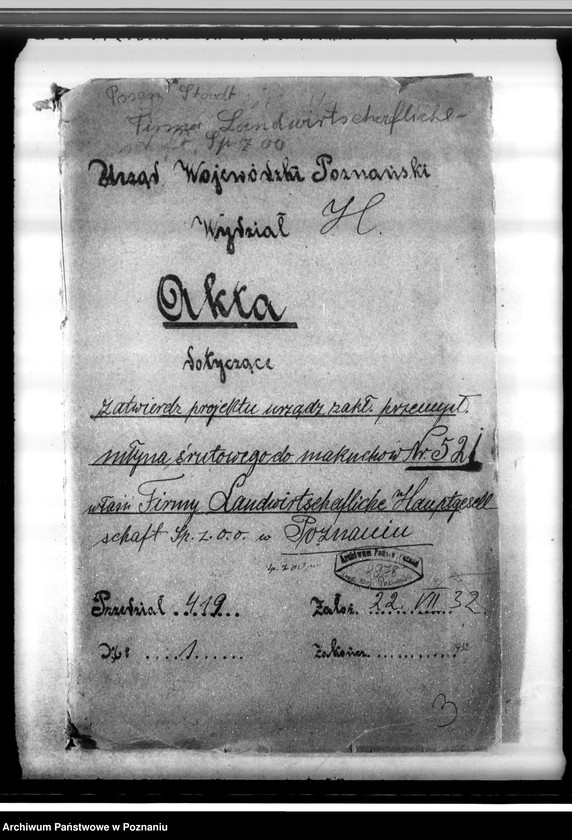 Obraz 4 z jednostki "Zatwierdzenie projektu urządzenia zakładu przemysłowego młyna śrutowego do maków nr 521 dla Firmy Landwirtschaftliche Hauptgesellschaft spółka z o. o. w Poznaniu"