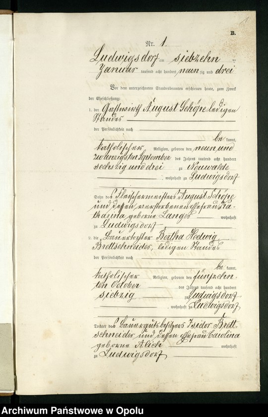 Obraz 5 z jednostki "Heiraths-Neben-Register des Standesamts Ludwigsdorf pro 1893"