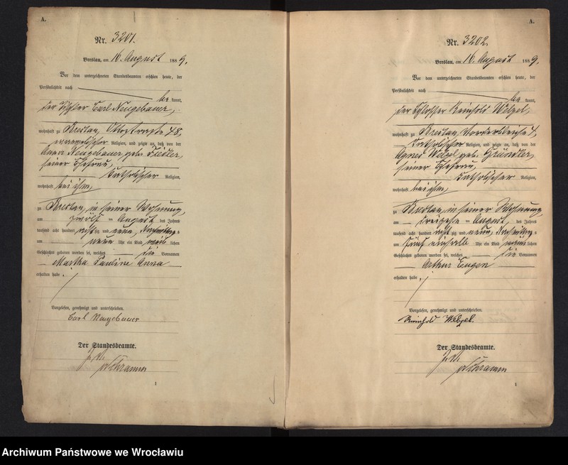 image.from.unit.number "Geburts-Haupt-Register Breslau I 1889 Band 9"