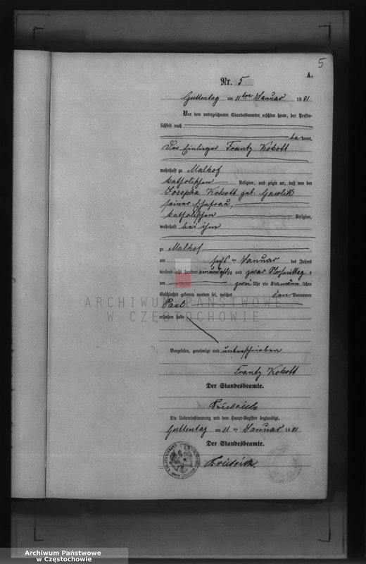 image.from.unit.number "Geburts - Neben Register des Königlich Preussischen Standesamts Guttentag im Kreise Lublinitz pro 1881."