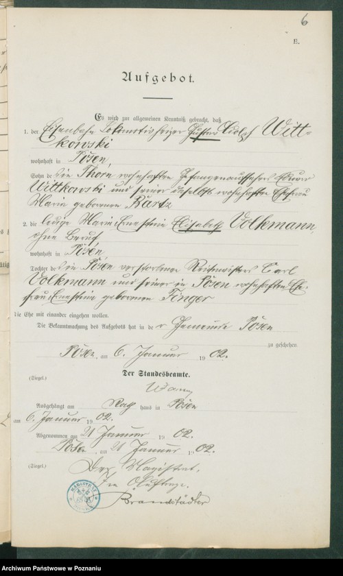 Obraz 8 z jednostki "[Dokumenty dostarczone przez narzeczonych do zawarcia związku małżeńskiego za 1902 rok. Tom III]"