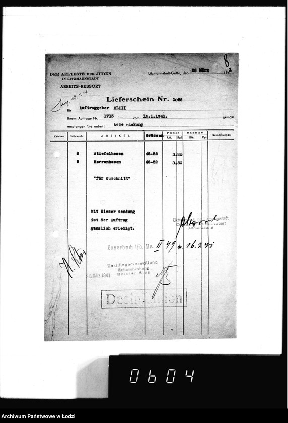 Obraz 12 z jednostki "[Dowody dostawy ubrań i czapek dla fimy] Sachsendahl Ostrowo"