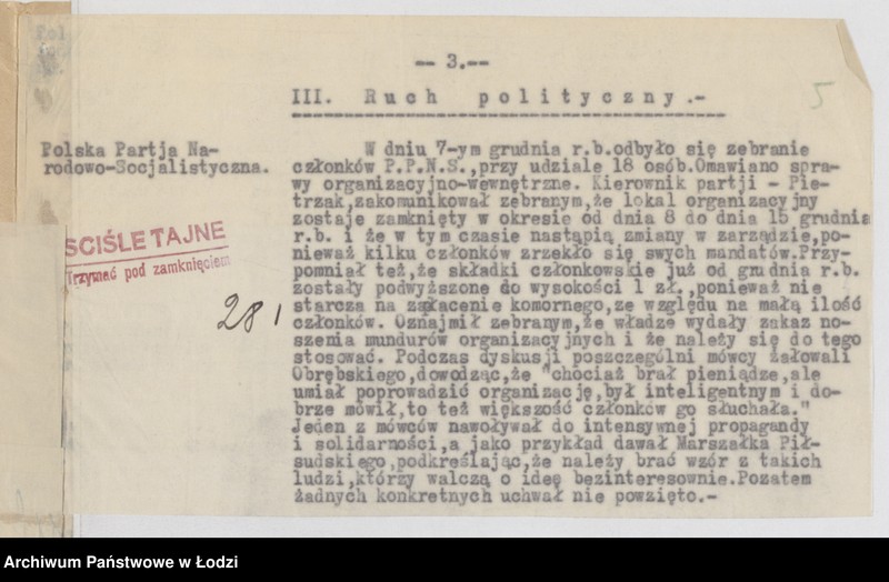 Obraz 9 z jednostki "Wycinki z meldunków doraźnych różnych polskich organizacji politycznych [prawicowych i narodowo-socjalistycznych]"
