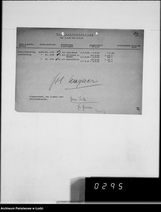 Obraz 17 z jednostki "Wochenberichte der Abteilungen.[Zestawienia zamówień i dostaw]"