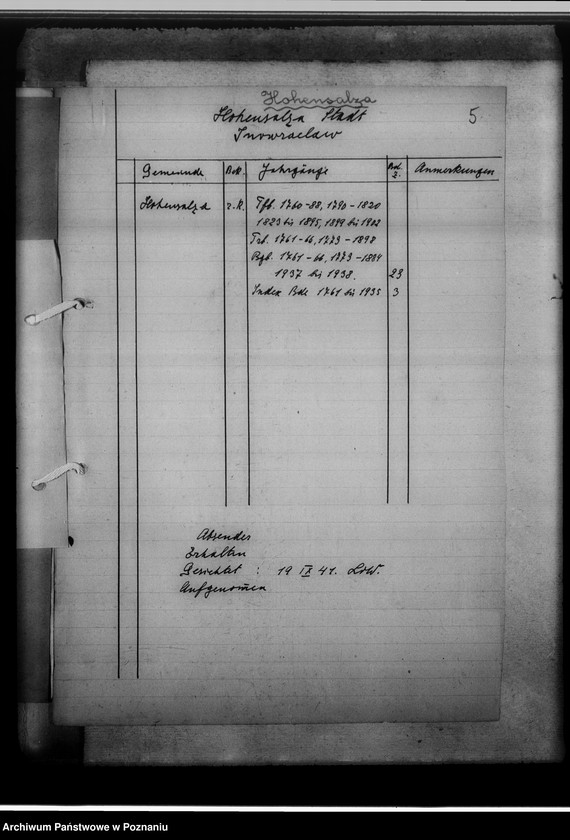 Obraz 9 z jednostki "Einziehungsprotokolle [ksiąg kościelnych] Hohensalza-Stadt [miasto Inowrocław]"