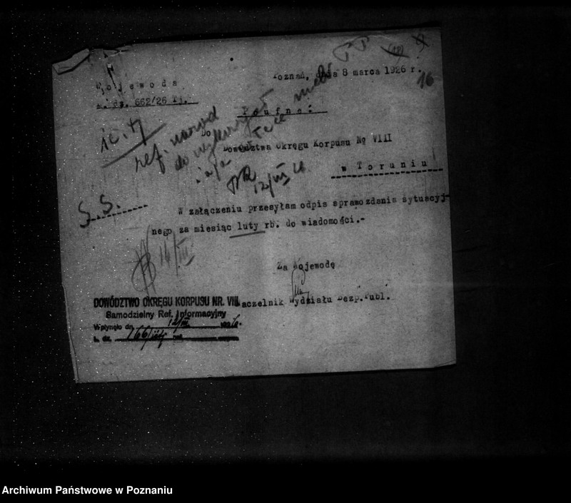 Obraz 20 z jednostki "Sprawozdania sytuacyjne miesięczne za miesiące styczeń, luty 1926 r."