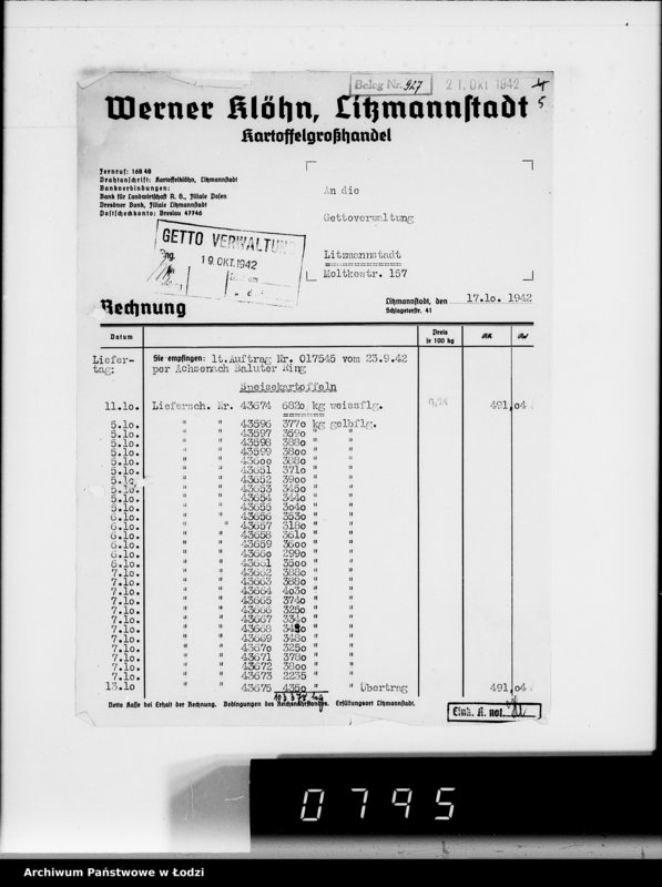 image.from.unit.number "Lebensmitteleinkauf. Aufträge, [Lieferscheinen und Rechnungen] 17526-17545. [Zamówienia i dostawa ziemiopłodów do Getta]"