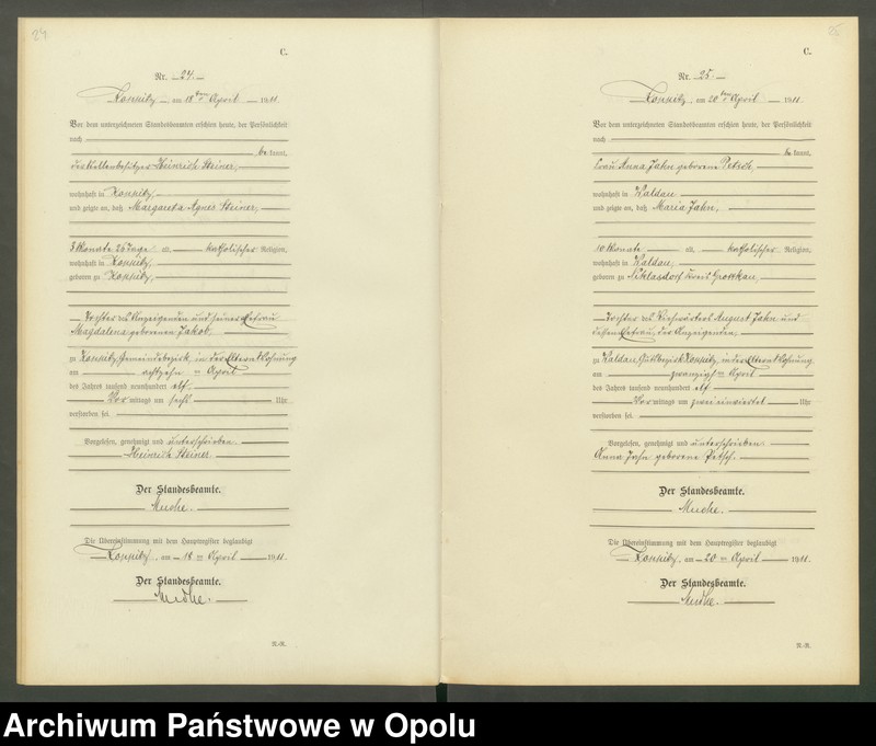 Obraz 15 z jednostki "Sterbe-Register (Neben-Register) Standesamt Koppitz 1911 No. 1 bis 72"