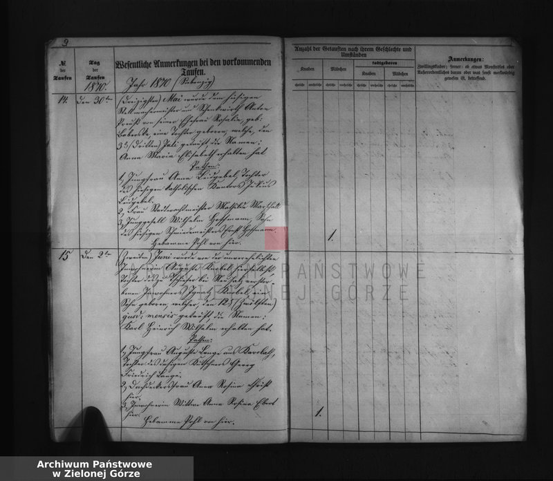 Obraz 11 z jednostki "Duplicat I. des Trau Register, II. des Tauf Register, III. des Sterbe Register pro 1870 bei der katholischen Pfarrkirche zu Beuthen a/Oder"