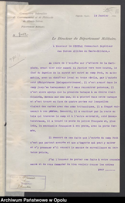 Obraz 18 z jednostki "Entress-Pieces emanant des autorites subordonnees/ /Korespondencja wpływająca pochodząca od władz wyższych i podległych - pisma, zarządzenia, instrukcje / 1.02-8.07.1922"