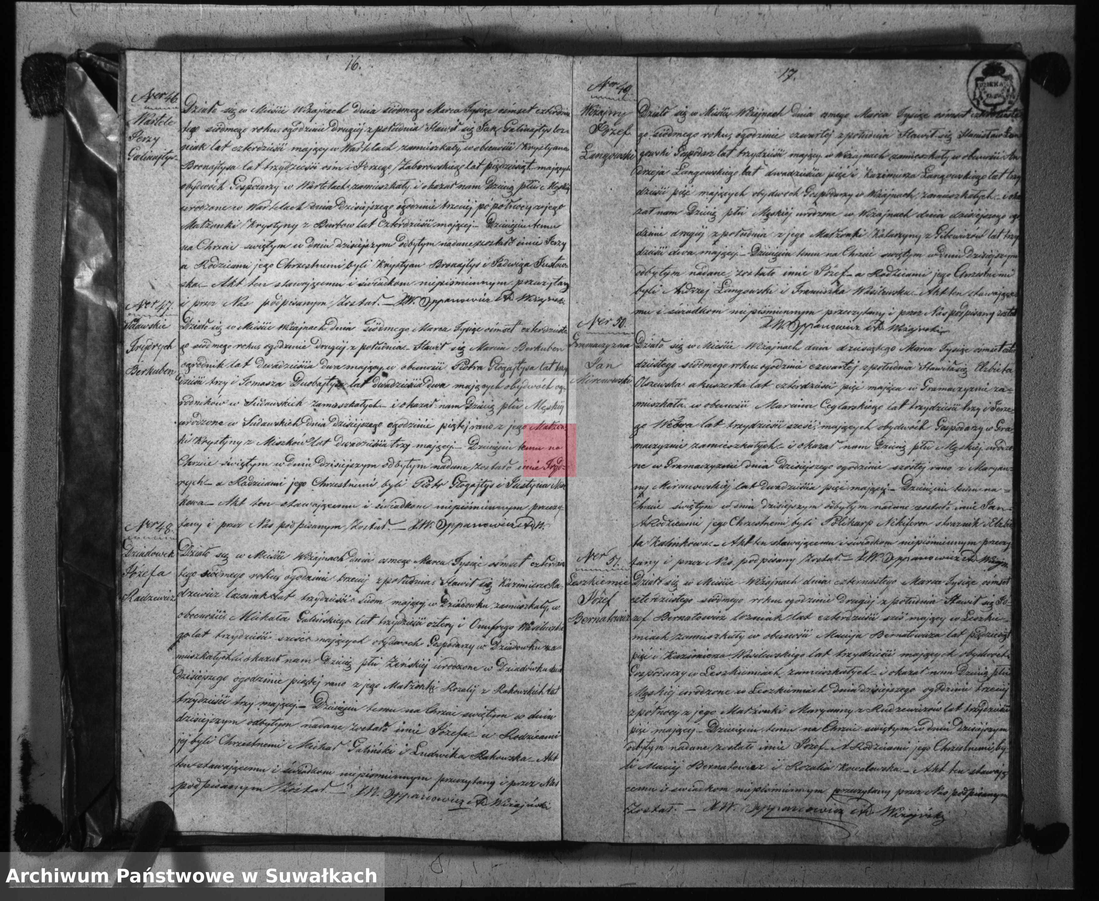 Skan z jednostki: Duplikat urodzonych, zaślubionych i umarłych parafij katolickiej wiżajńskiej na rok 1847