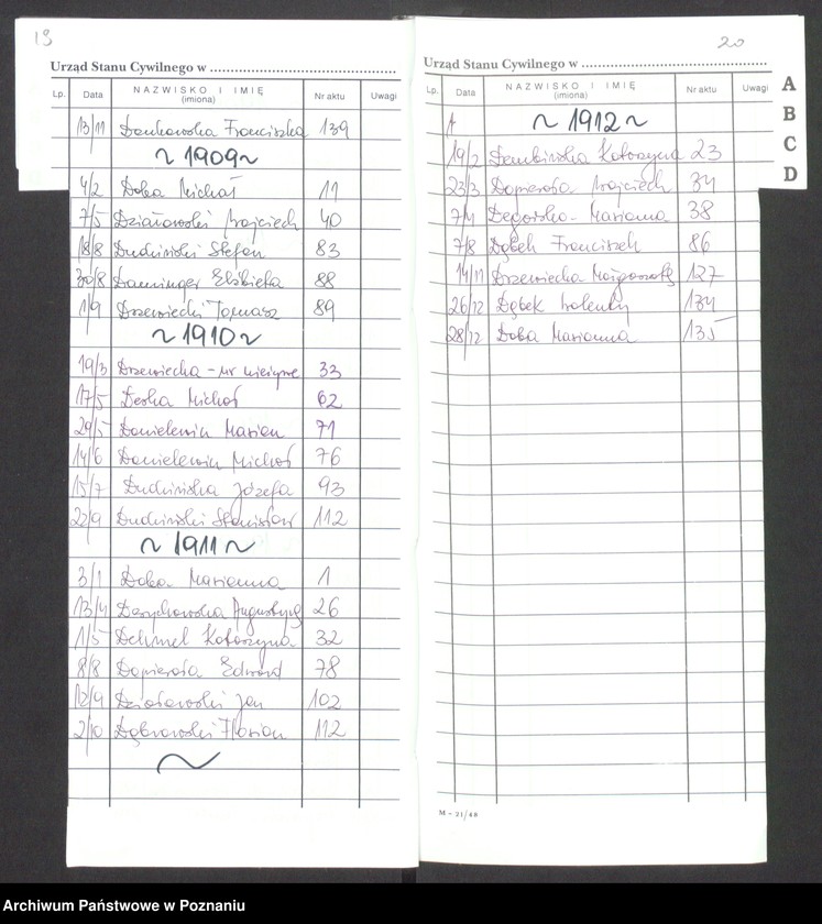 Obraz 15 z jednostki "[Skorowidz alfabetyczny do akt małżeństw i zgonów] za lata 1905-1912]"