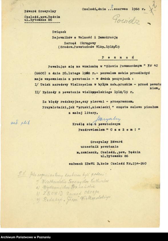 Obraz 10 z jednostki "Relacje i wspomnienia dotyczące powstania wielkopolskiego: 1. Powidz, powiat Gniezno, województwo poznańskie, 2. Przemęt, powiat Wolsztyn, województwo poznańskie."