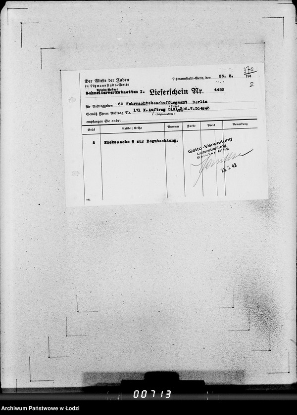 Obraz 6 z jednostki "306 Rucksack. Rücklieferung"