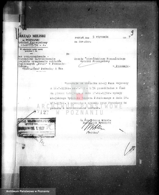 image.from.unit.number "Zatwierdzenie zakładu przemysłowego /zakłady chemiczne Firma Potas w Poznaniu/"