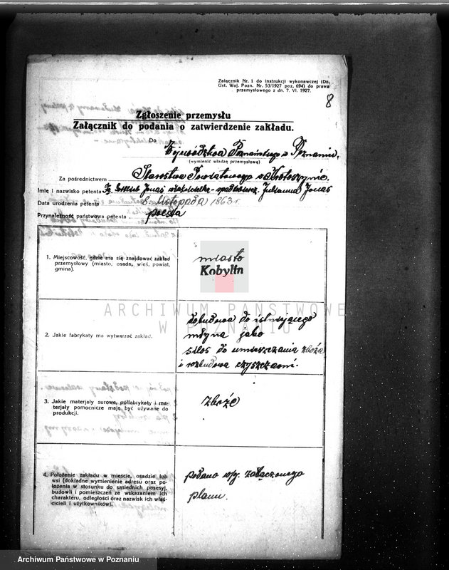 image.from.unit.number "Podanie o pozwolenie na budowę silosa i rozbudowy czyszczarni przy młynie parowym firmy Gottlieb Jonas, Kobylin, pow. krotoszyński"