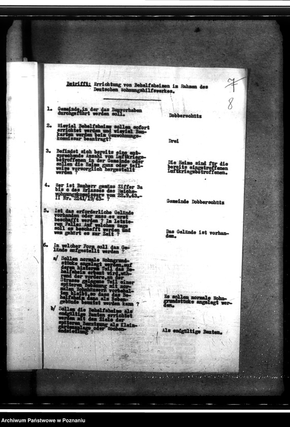 Obraz 14 z jednostki "Bau von Behelfsheimen in Dobberschütz (Dobrzyca). Baracken"