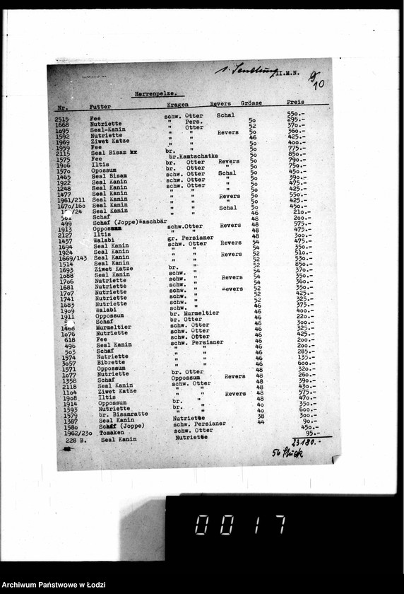 Obraz 15 z jednostki "Lieferscheine, [Zestawienia dostaw i sprzedaży futer]"