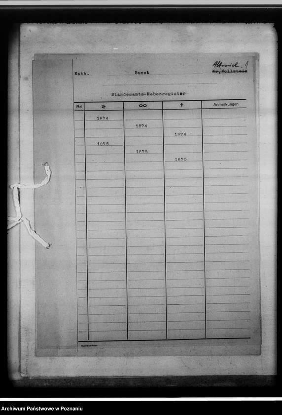 Obraz 5 z jednostki "[Spisy ksiąg stanu cywilnego wyznania katolickiego i ewangelickiego, dotyczy miejscowości: Babinost powiat Sulechów, Przytoczna powiat Międzyrzecz, Trzcianka powiat Trzcianka]"