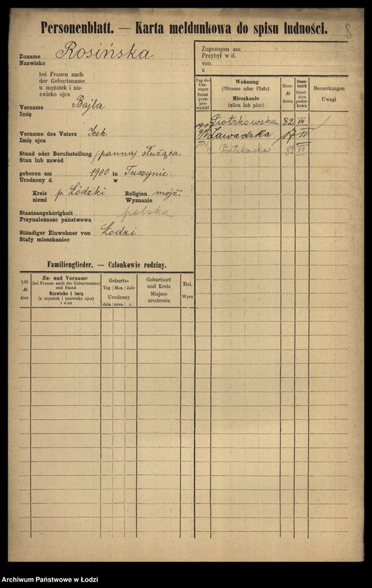 Obraz 10 z jednostki "[Spis ludności Łodzi] Rosińska-Rot"