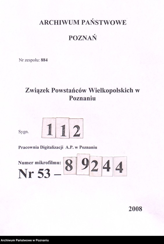 Obraz 1 z jednostki "Korespondencja Okręgu Poznańskiego Związku Weteranów Powstań Narodowych Rzeczypospolitej Polski i Związku Powstańców Wielkopolskich z Zarządem Głównym."