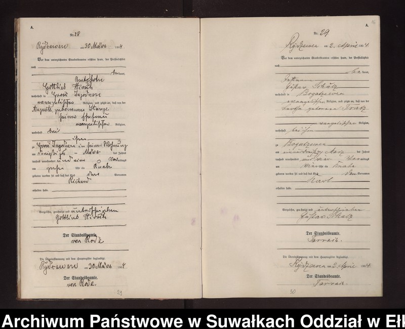 image.from.unit.number "Geburts-Neben-Register des Preussischen Standes-Amtes Rydzewen Kreis Lötzen"