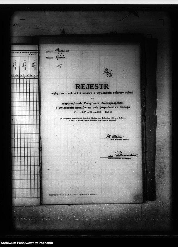 Obraz 20 z jednostki "Rejestr wyłączeń z artykułu 4 ustawy o wykonaniu reformy rolnej folwarku Glinki powiatu bydgoskiego"