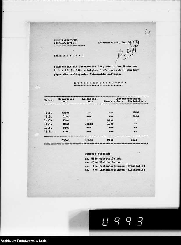 Obraz 18 z jednostki "Aufstellung laufender Aufträge und der Arbeitsressort"