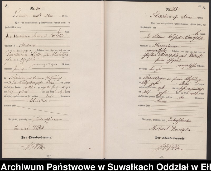 image.from.unit.number "Geburts-Haupt-Register des Königlich Preussischen Standes-Amtes Schaden Kreis Sensburg"