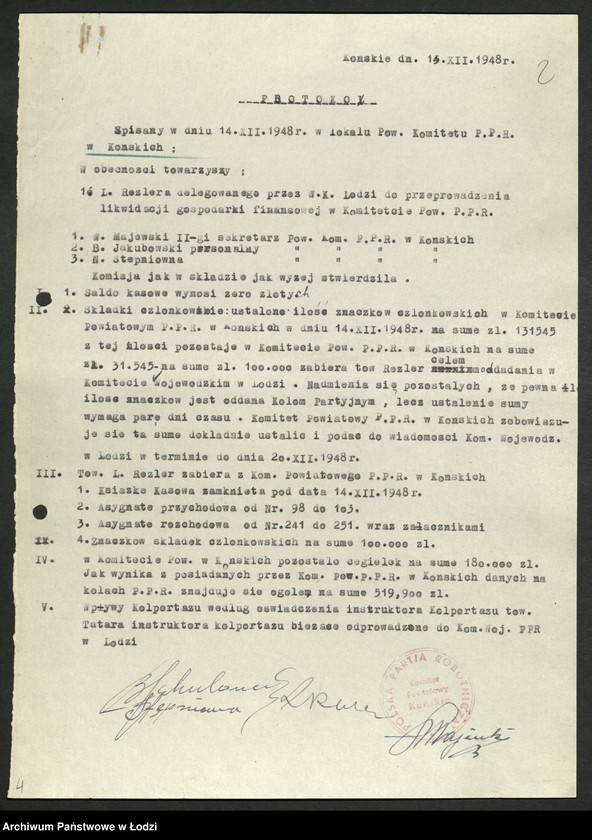 Obraz 3 z jednostki "Protokoły likwidacji gospodarki finansowej komitetów powiatowych i miejskich"