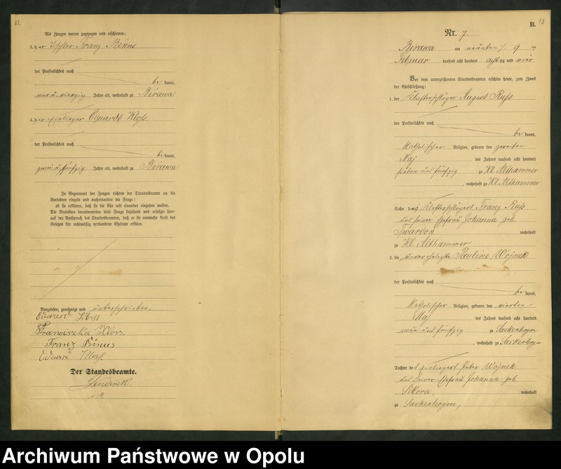 image.from.unit.number "Urząd Stanu Cywilnego Bierawa Księga małżeństw rok 1884-85"