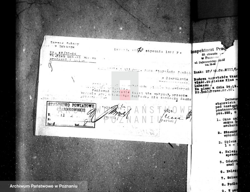 Obraz 18 z jednostki "Zatwierdzenie zakładu przemysłowo /warsztat tkacki firmy Wawel w Lubaszu pow. czarnkowski/"