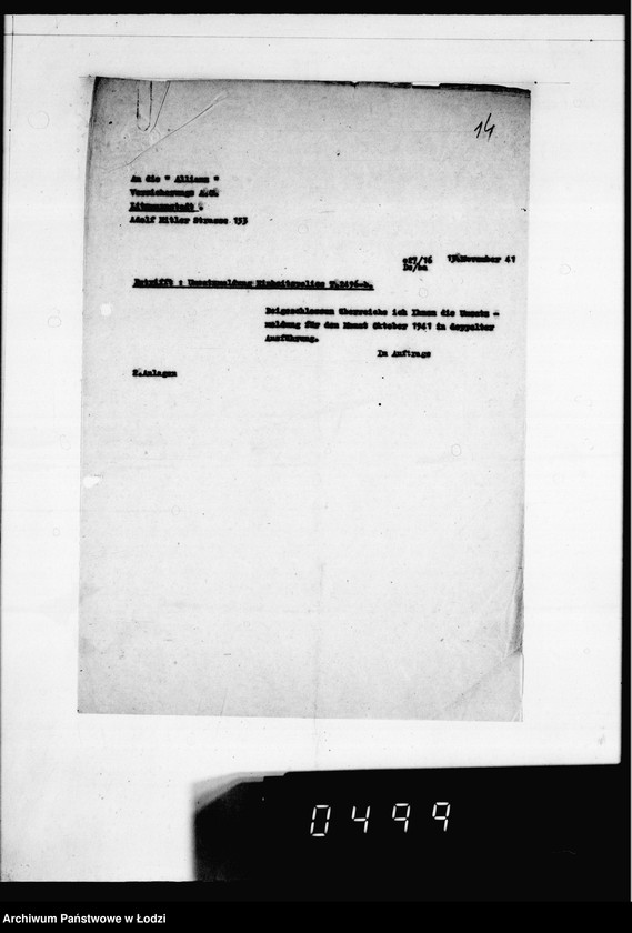 Obraz 18 z jednostki "Versicherungsakten Gesel[l]schaft [Korespondencja i polisy ubezpieczeniowe budynków i magazynów z żywnością, odzieżą, surowcami do produkcji w Getcie Łódzkim]"