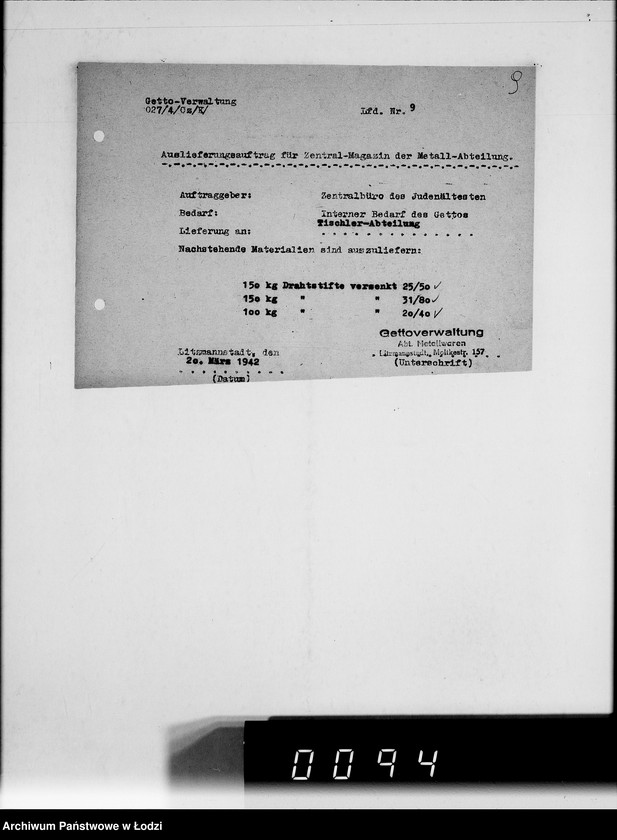 Obraz 13 z jednostki "Auslieferungsaufträge [na dostawę maszyn i artykułów metalowych do Getta]"