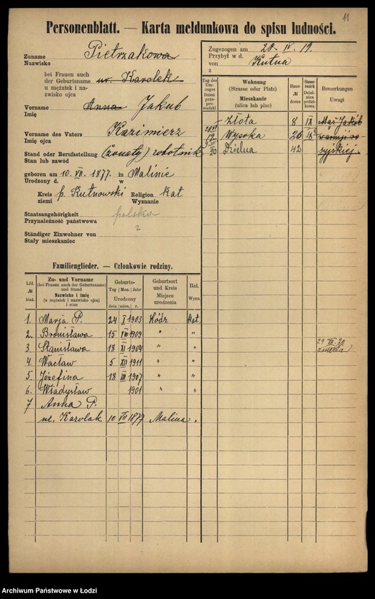 Obraz 13 z jednostki "[Spis ludności Łodzi] Pietrzak-Pietrzycki"