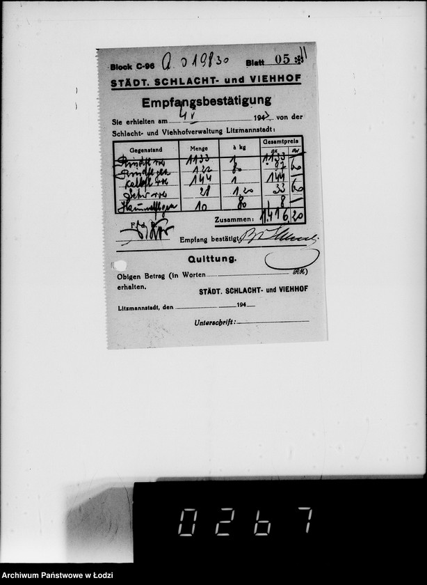 Obraz 16 z jednostki "Lebensmitteleinkauf. Aufträge, [Lieferscheinen und Rechnungen] 19781-19830 [Dostawa artykułów pierwszej potrzeby do Getta]"