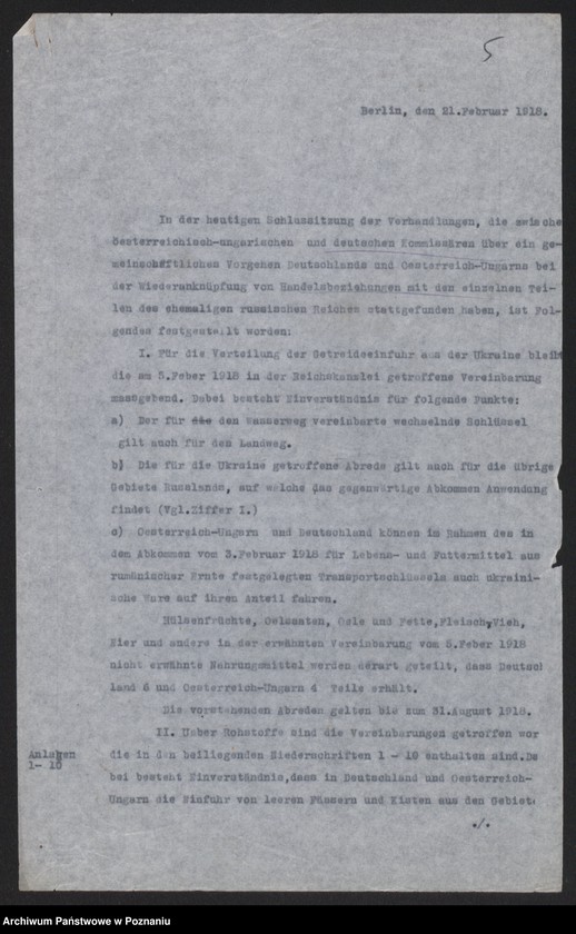 Obraz 7 z jednostki "[Odpisy raportu konsula polskiego w Pradze omawiającego rolnictwo i przemysł czechosłowacki oraz możliwości rozwoju handlu między Rzeszę Niemiecką i Austro-Węgrami a Rosją, w załączeniu schemat organizacyjny urzędów i instytucji centralnych, niemieckich i austrowęgierskich pośredniczących w handlu z Rosją] i inne materiały dotyczące handlu z Rosją"