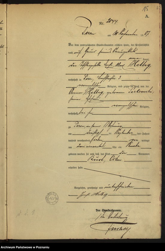 Obraz 17 z jednostki "Księga miejscowa urodzeń tom V [Rejestr główny urodzeń]"