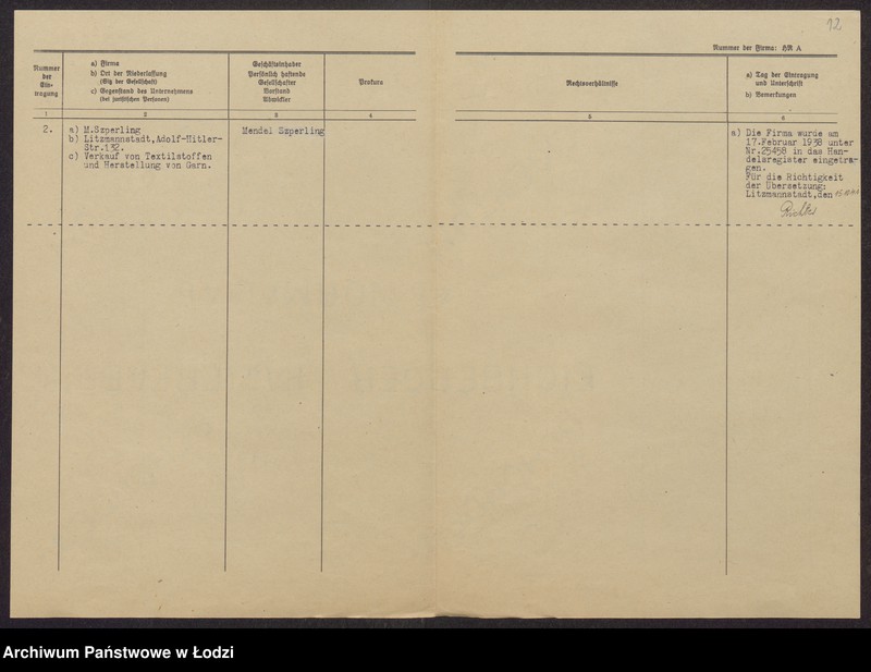 Obraz 14 z jednostki "Mendel Szperling- sprzedaż surowców włókienniczych i wyrób przędzy"