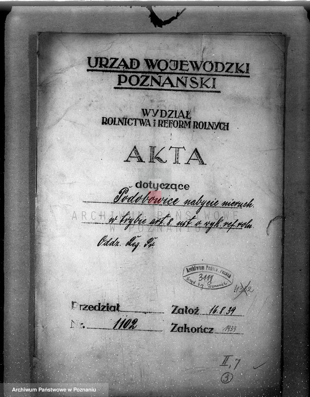 Obraz 4 z jednostki "Majątek Podobowice w powiecie żnińskim nabycie nieruchomości w trybie art.. 8 ustawy o wykonaniu reformy rolnej"