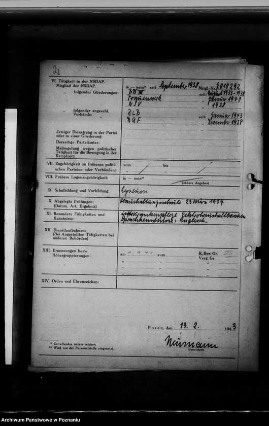 Obraz 6 z jednostki "Personalakten der Angestellten im Reichsarchiv - Posen, Hildegard Neumann"