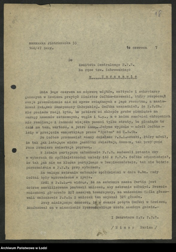 Obraz 20 z jednostki "Korespondencja I-go Sekretarza Komitetu Wojewódzkiego Polskiej Partii Robotniczej"